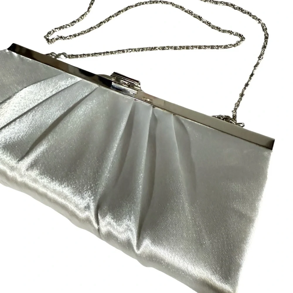 Gunne Sax Silver Satin Clutch Purse Chain Strap